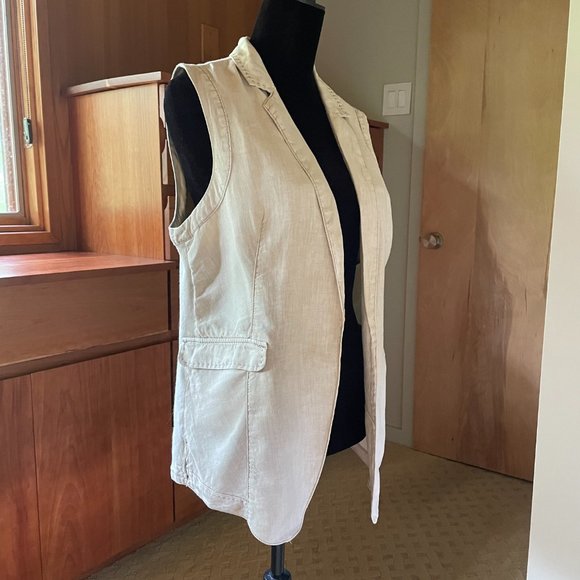 Anthropologie Jackets & Blazers - MARRAKECH Anthropologie Beige Linen Cotton Blend Open Vest Pocket M